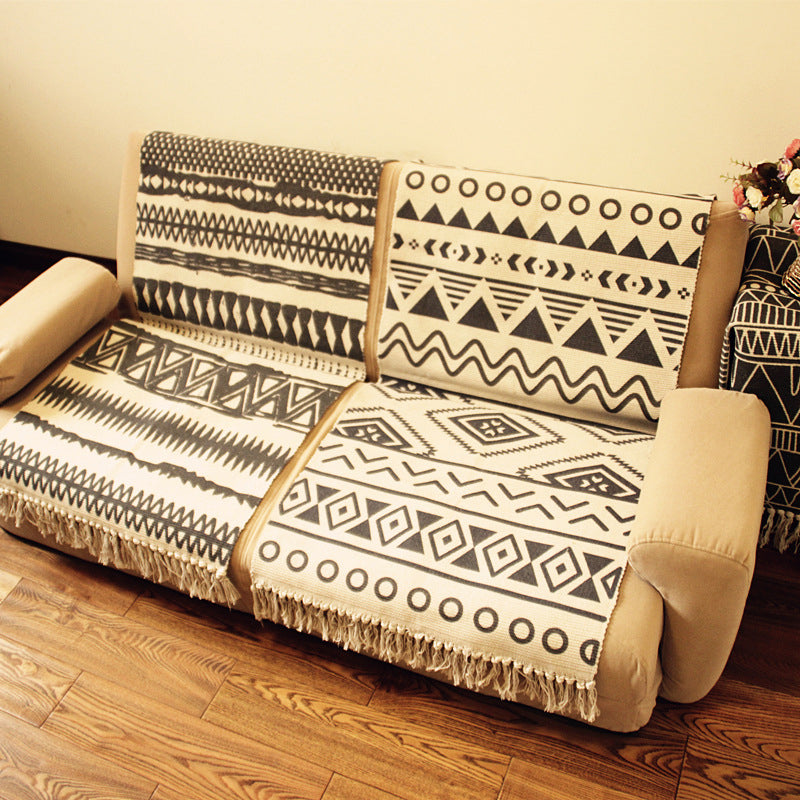 Casual Multicolored Western Rug Cotton Blend Geometric Light Rug Machine Washable Woven Rug with Fringes for Living Room