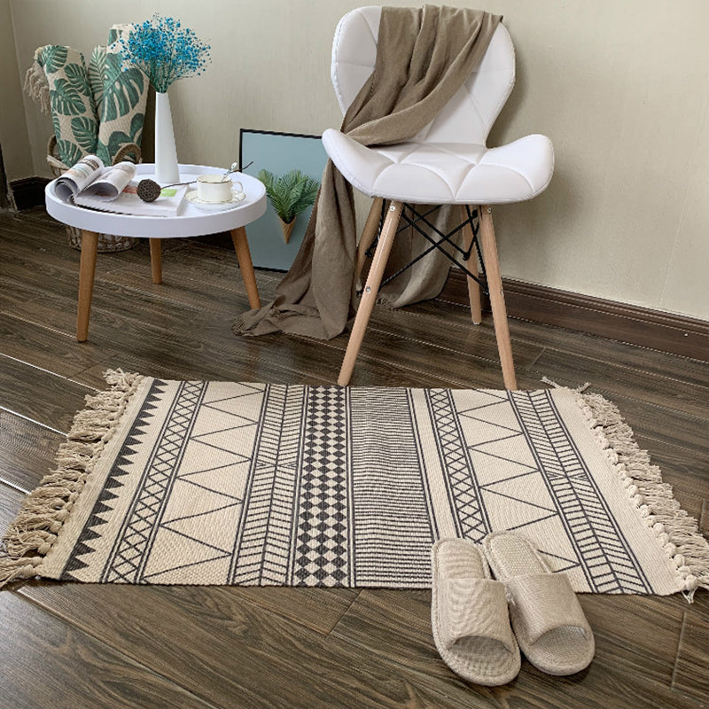 Casual Multicolored Western Rug Cotton Blend Geometric Light Rug Machine Washable Woven Rug with Fringes for Living Room