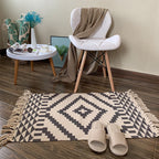 Casual Multicolored Western Rug Cotton Blend Geometric Light Rug Machine Washable Woven Rug with Fringes for Living Room