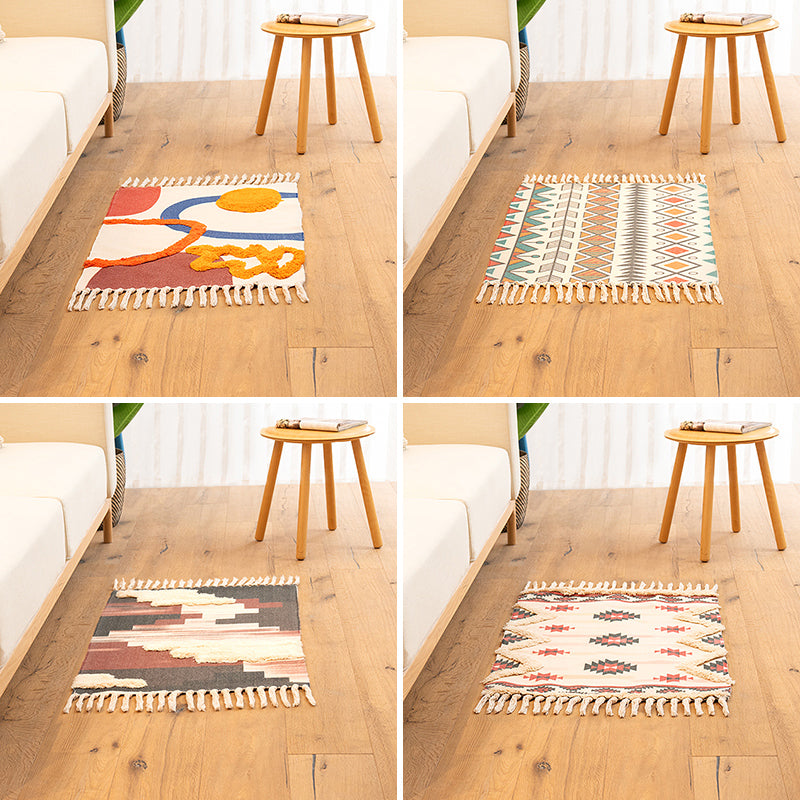 Classic living room carpet Colorful geometric printed carpet washable woven rug with tassels