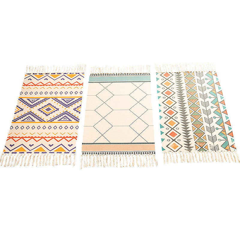 Classic living room carpet Colorful geometric printed carpet washable woven rug with tassels