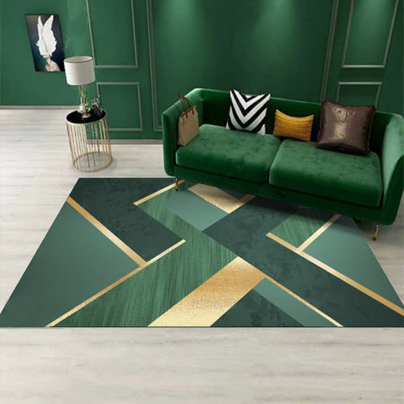 Luxury Living Room Rug Multicolor Geometric Pattern Rug Polyester Non-Slip Machine Washable Rug
