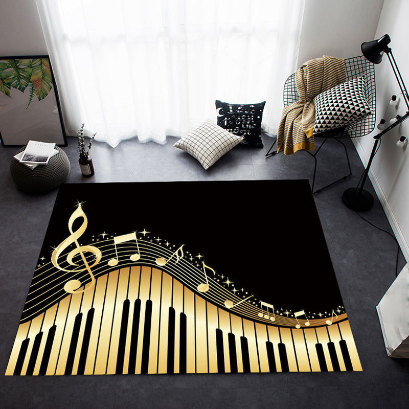 Multicolor bedroom rug funky music printed area rug polyester non-slip backing pet-friendly rug