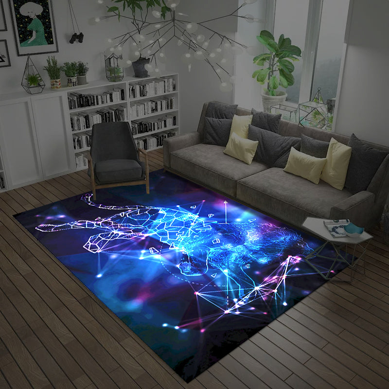 Natural Living Room Rug Multicolored Space Print Rug Polypropylene Non-Slip Washable Area Rug