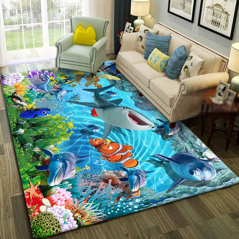 Relaxing Living Room Multicolored Animal Pattern Carpet Synthetic Pet Friendly Washable Carpet