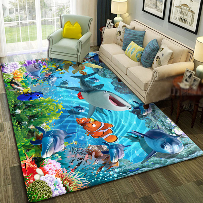 Relaxing Living Room Multicolored Animal Pattern Carpet Synthetic Pet Friendly Washable Carpet