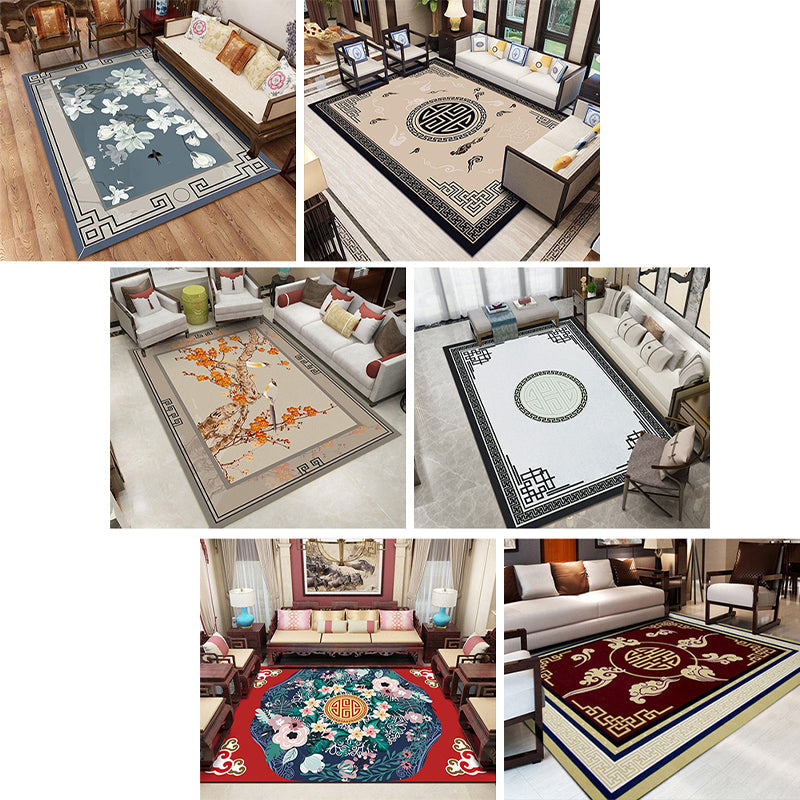 Classic Zen Print Rug Multicolor Chinese Rug Polypropylene Non-Slip Backing Pet-Friendly Stain-Resistant Rug for Home