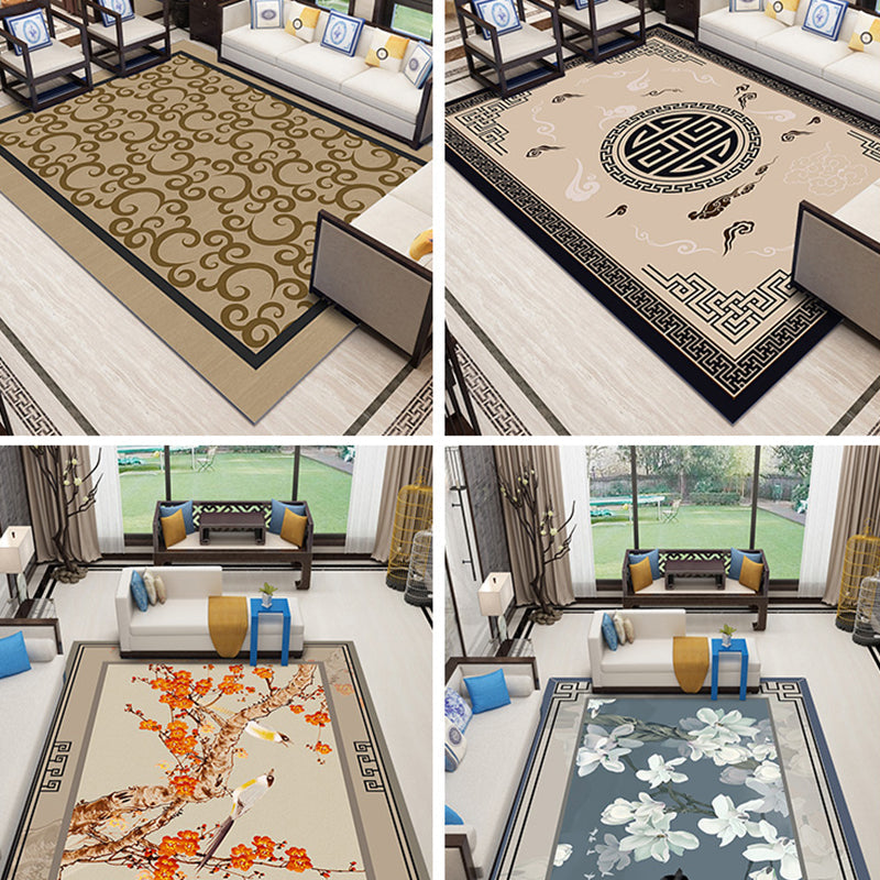 Classic Zen Print Rug Multicolor Chinese Rug Polypropylene Non-Slip Backing Pet-Friendly Stain-Resistant Rug for Home