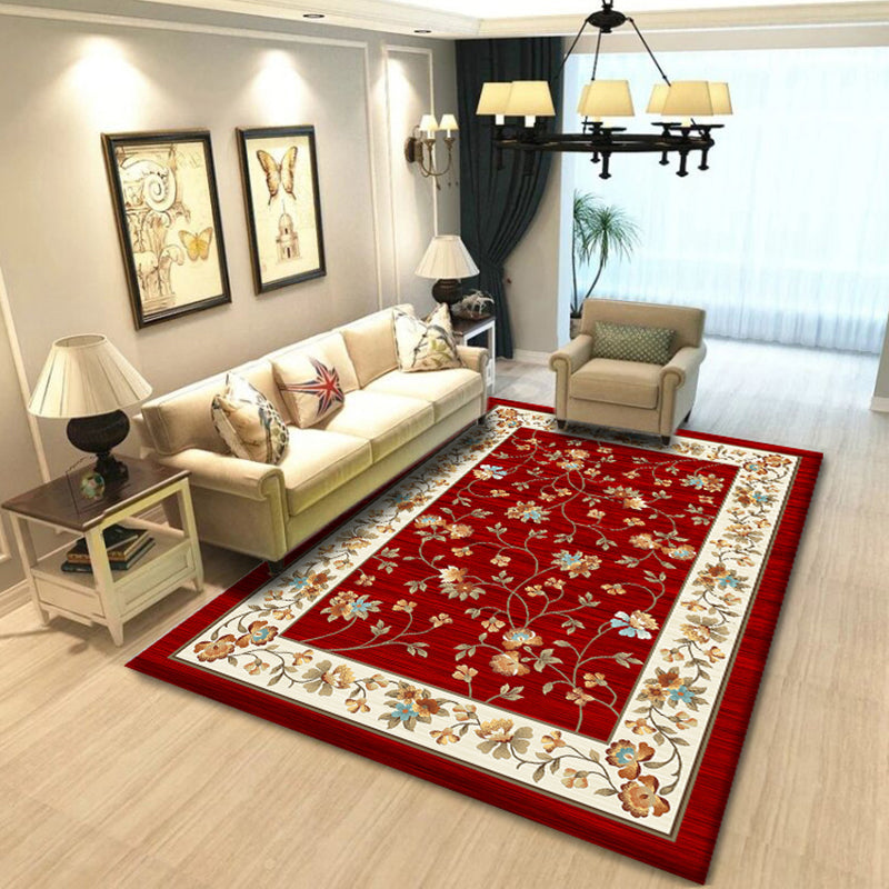 Multicolored living room rug Chinoiserie flower rug polypropylene machine washable stain resistant non-slip back rug