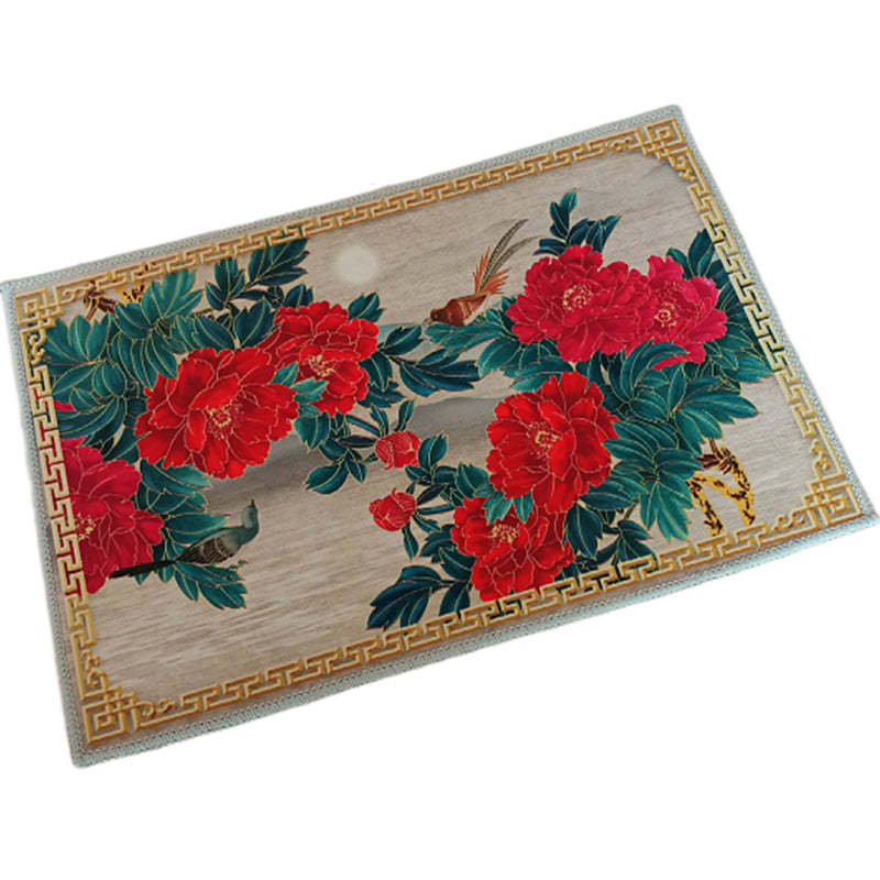 Multicolored living room rug Chinoiserie flower rug polypropylene machine washable stain resistant non-slip back rug
