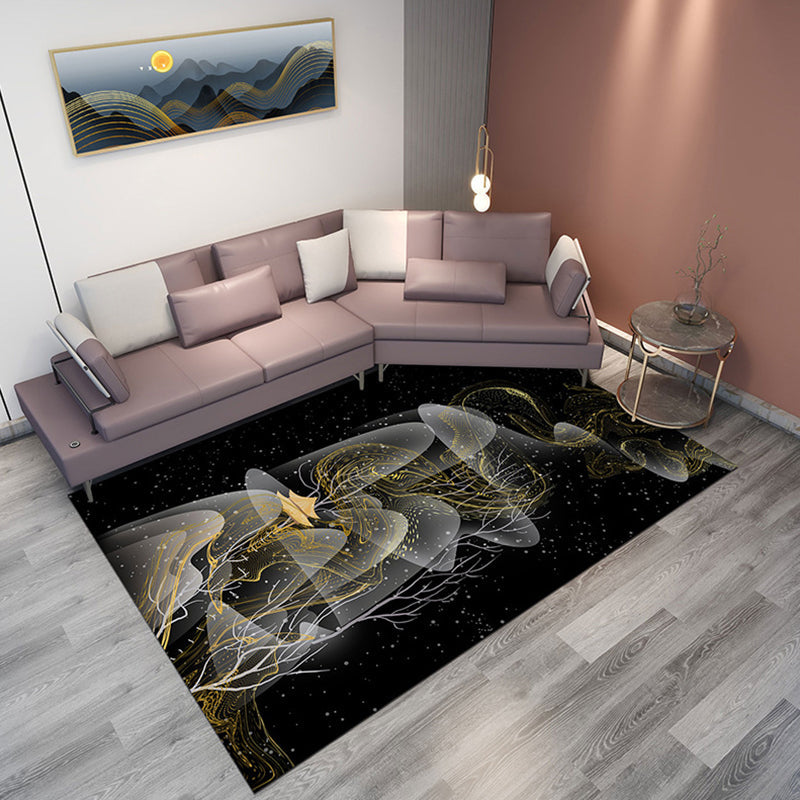 Classic Mountain Landscape Rug Multicolored Chinese Rug Synthetic Stain Resistant Washable Non-Slip Rug for Deco