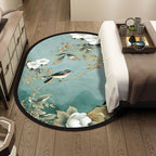 Multi-Color Chinoiserie Area Rug Synthetic Flower and Bird Print Rug Non-Slip Back Pet-Friendly Rug for Bedroom