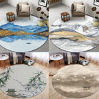 Chinese Landscape Print Rug Multicolor Polypropylene Rug Anti-Skid Back Stain Resistant Pet Friendly Rug for the Living Room