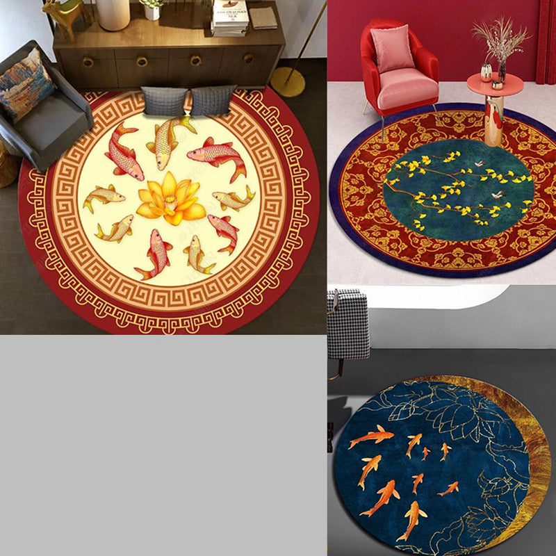 Chinese Landscape Print Rug Multicolor Polypropylene Rug Anti-Skid Back Stain Resistant Pet Friendly Rug for the Living Room