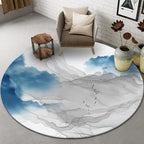 Chinese Landscape Print Rug Multicolor Polypropylene Rug Anti-Skid Back Stain Resistant Pet Friendly Rug for the Living Room