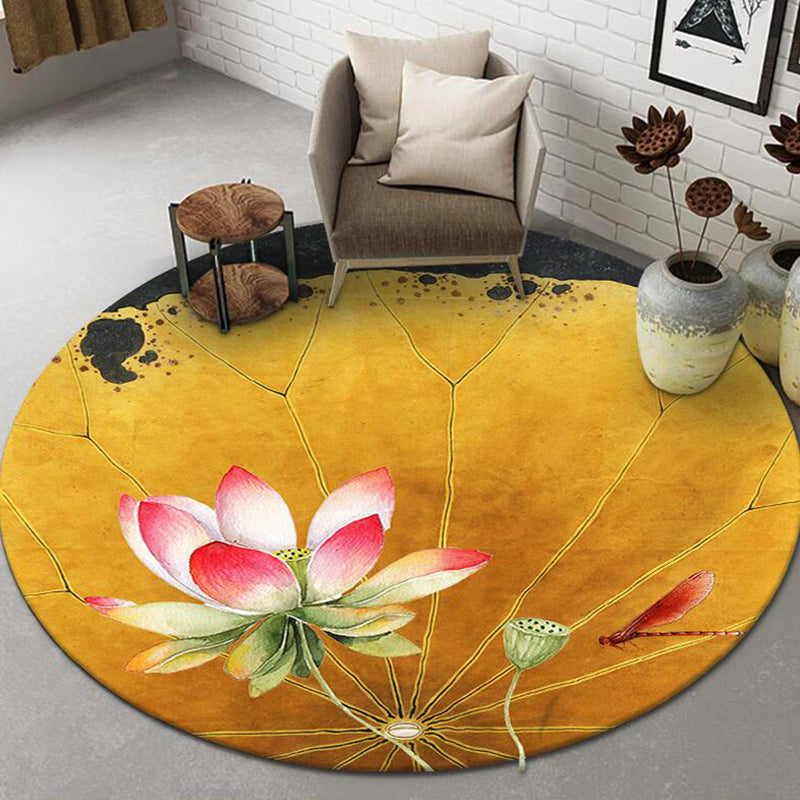 Chinese Landscape Print Rug Multicolor Polypropylene Rug Anti-Skid Back Stain Resistant Pet Friendly Rug for the Living Room