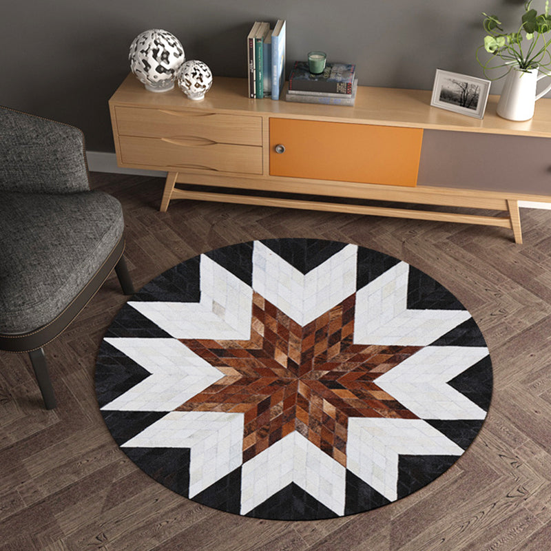 Multicolor Wood Look Geometric Carpet Cowhide Modern Carpet Stain Resistant Non-Slip Back Carpet for Home