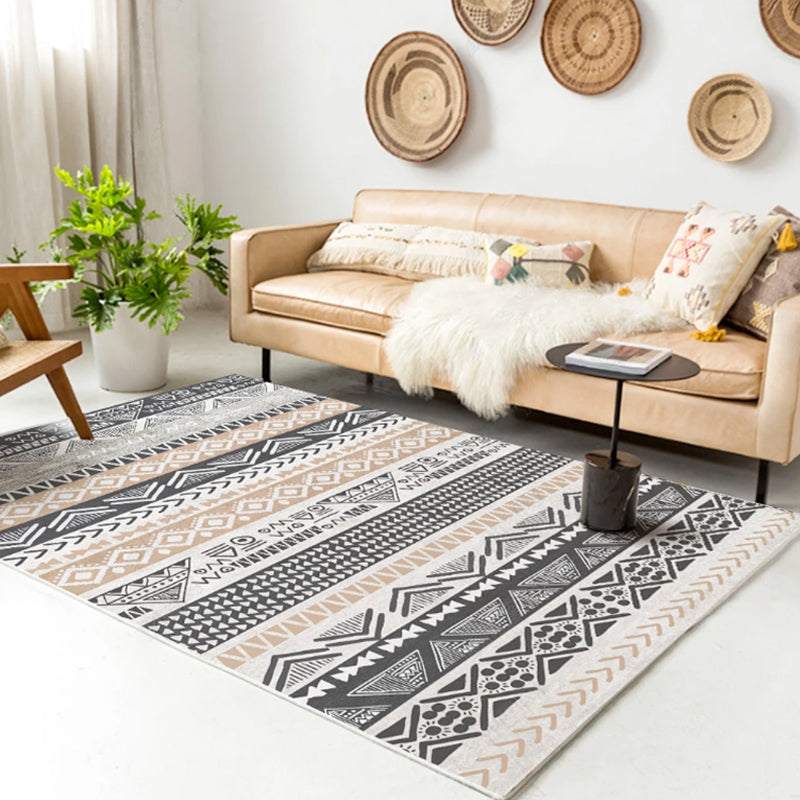 Native American Line Print Rug Multicolor Polypropylene Rug Pet Friendly Non-Slip Back Machine Washable Rug for Living Room