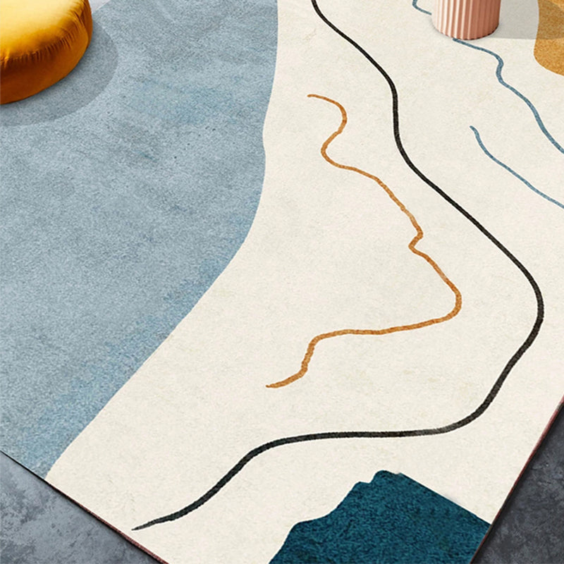 Nordic Interior Rug Multicolor Color Block Abstract Print Rug Polyester Stain Resistant Non-Slip Back Machine Washable Rug