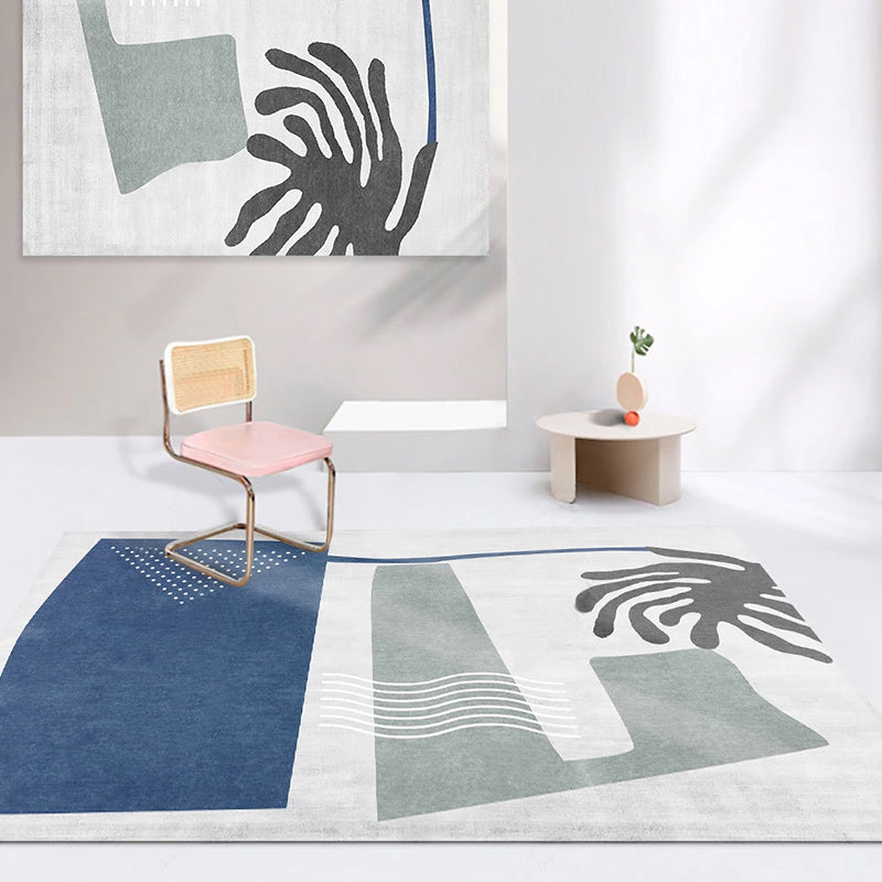 Nordic Interior Rug Multicolor Color Block Abstract Print Rug Polyester Stain Resistant Non-Slip Back Machine Washable Rug