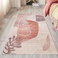 Nordic Bedroom Carpet Multicolored Botanical Color Block Print Carpet Polyester Washable Non-slip Pet-friendly Carpet