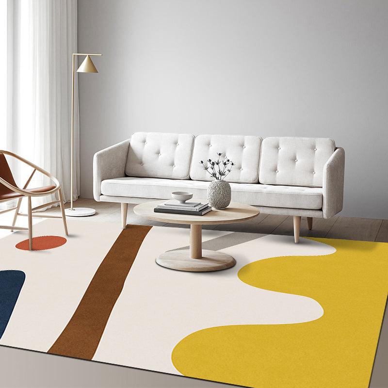 Multicolor Abstract Art Printed Rug Polypropylene Minimalist Area Rug Machine Washable Non-Slip Back Stain Resistant Rug for Large Space