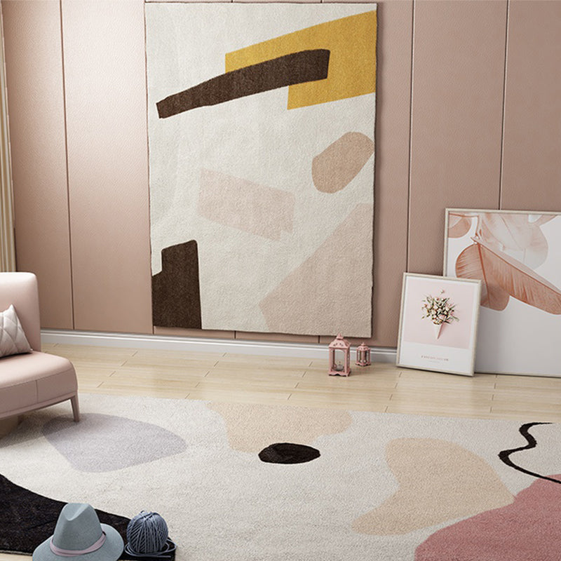 Multi Color Scandinavian Style Rug Polyester Abstract Water-Color Block Print Rug Stain Resistant Machine Washable Anti-Slip Backing Rug for Home
