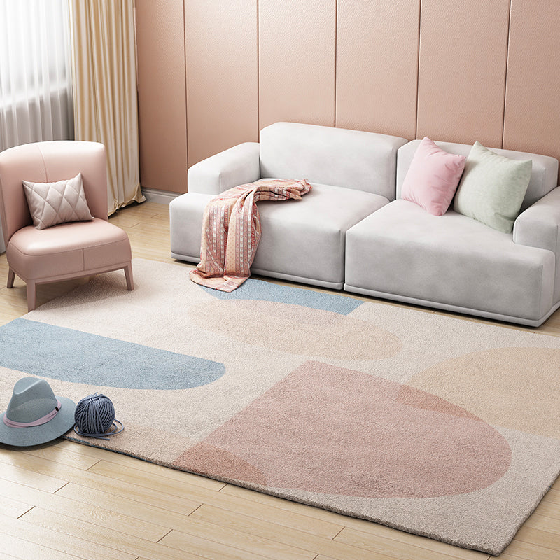 Multi Color Scandinavian Style Rug Polyester Abstract Water-Color Block Print Rug Stain Resistant Machine Washable Anti-Slip Backing Rug for Home