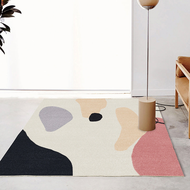 Multi Color Scandinavian Style Rug Polyester Abstract Water-Color Block Print Rug Stain Resistant Machine Washable Anti-Slip Backing Rug for Home