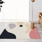 Multi Color Scandinavian Style Rug Polyester Abstract Water-Color Block Print Rug Stain Resistant Machine Washable Anti-Slip Backing Rug for Home