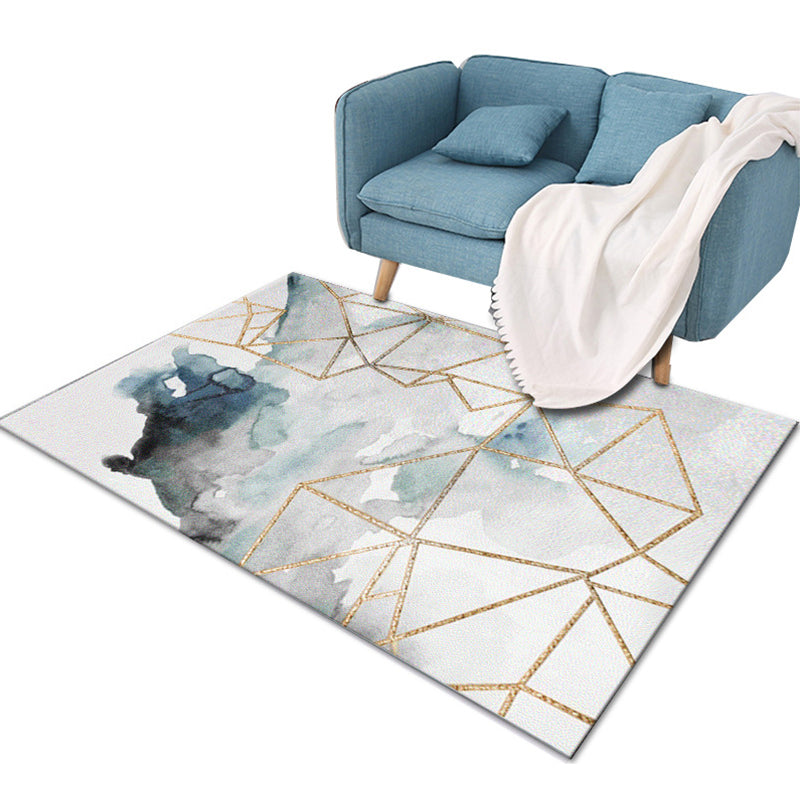 Multicolored modern rug made of polyester geometric pattern washable stain-resistant non-slip rug for the living room