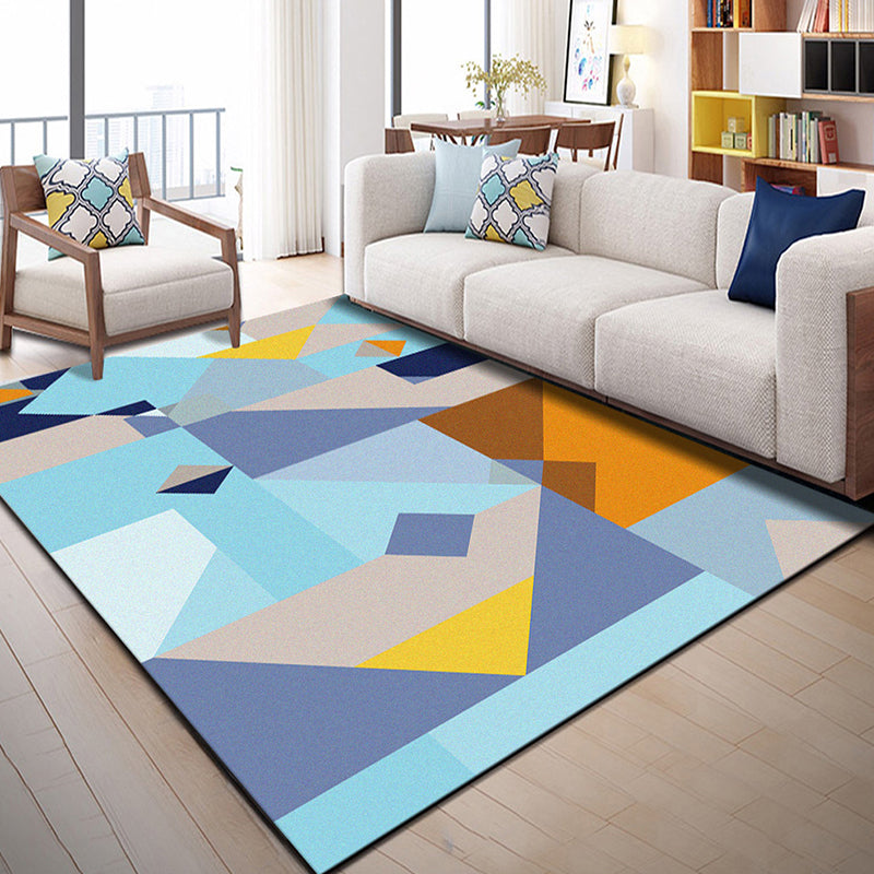 Bright geometric block rug multicolored modern rug polyester machine washable non-slip backing pet-friendly rug for the room