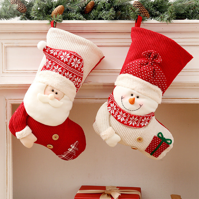 Large Red White Knitted Christmas Stocking