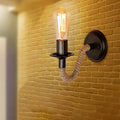 Single Curved Arm Wall Lamp Rustic Brown Rope Wall Light Lighting with Exposed Bulb Design