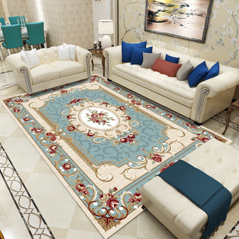 Olden Floral Pattern Carpet Multicolored Polyester Indoor Rug Non-Slip Backing Pet Friendly Rug for Living Room