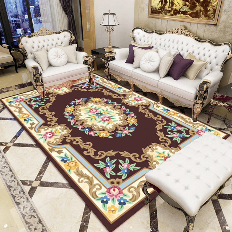Multicolored parlor rug Nostalgia floral pattern area rug non-slip backing washable rug