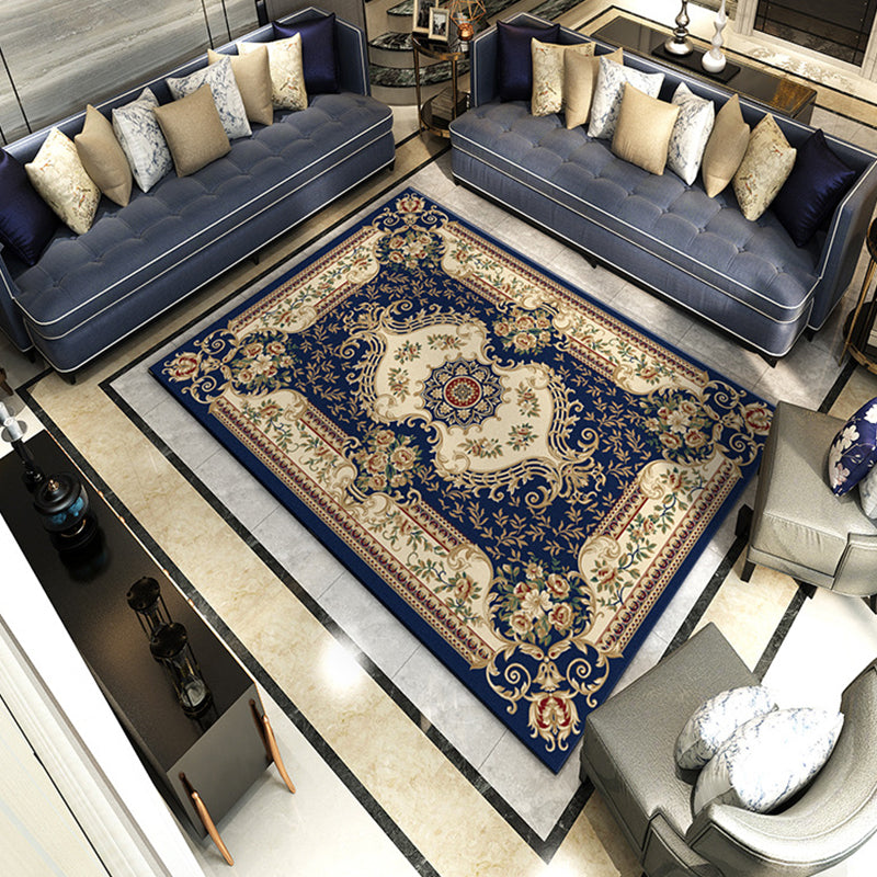Retro Living Room Rug Multicolored Flower Print Rug Polypropylene Non-Slip Backing Pet-Friendly Rug
