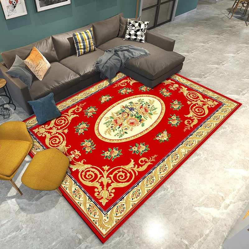 Retro Living Room Rug Multicolored Flower Print Rug Polypropylene Non-Slip Backing Pet-Friendly Rug