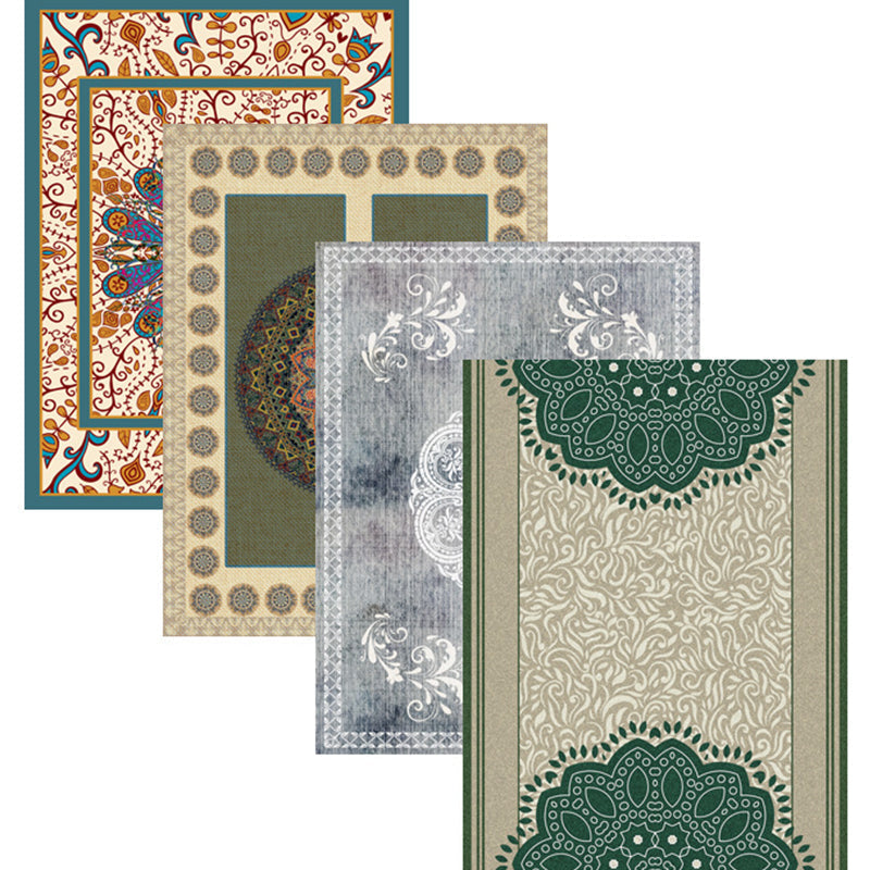 Multicolor Shabby Chic Rug Polyester Floral Printed Area Rug Non-Slip Back Washable Rug for Living Room