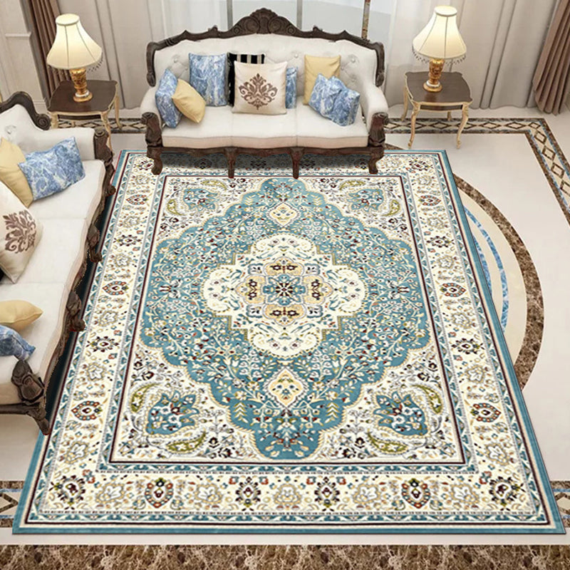 Retro Living Room Carpet Multicolored Floral Pattern Indoor Carpet Polypropylene Non-Slip Machine Washable Carpet