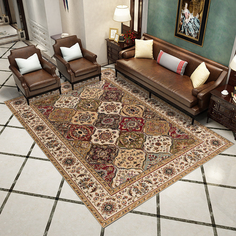 Western Living Room Rug Multi-Color Geo Print Area Rug Synthetic Non-Slip Back Pet-Friendly Rug