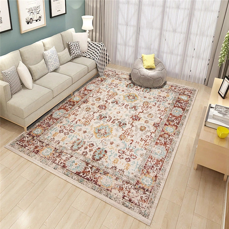 Western Living Room Rug Multi-Color Geo Print Area Rug Synthetic Non-Slip Back Pet-Friendly Rug