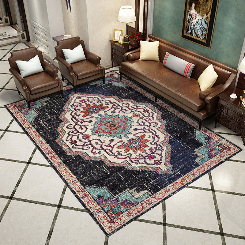 Western Living Room Rug Multi-Color Geo Print Area Rug Synthetic Non-Slip Back Pet-Friendly Rug