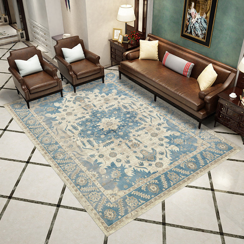 Western Living Room Rug Multi-Color Geo Print Area Rug Synthetic Non-Slip Back Pet-Friendly Rug