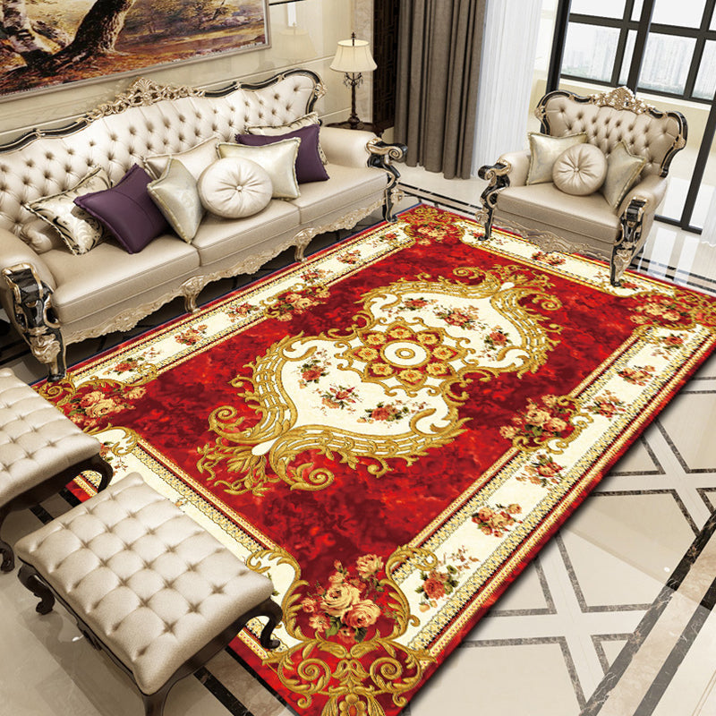 Retro Floral Printed Rug Multicolor Synthetic Rug Non-Slip Back Machine Washable Indoor Rug for the Living Room