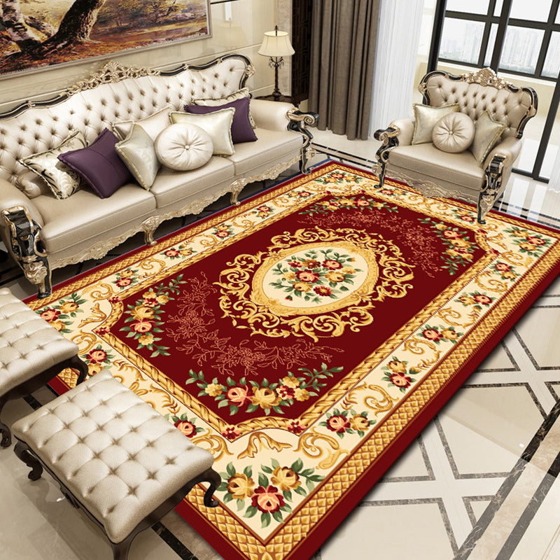 Retro Floral Printed Rug Multicolor Synthetic Rug Non-Slip Back Machine Washable Indoor Rug for the Living Room