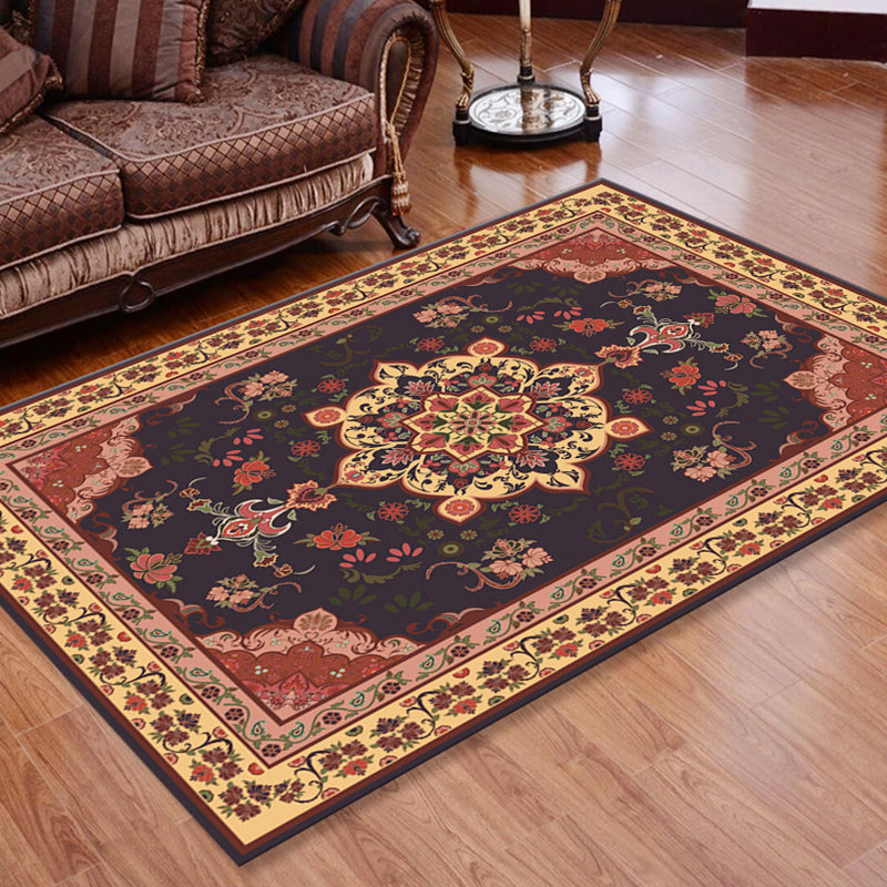 Retro Floral Printed Rug Multicolor Synthetic Rug Non-Slip Back Machine Washable Indoor Rug for the Living Room