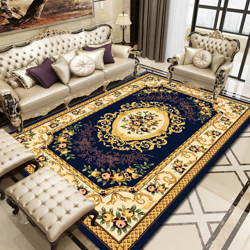 Retro Floral Printed Rug Multicolor Synthetic Rug Non-Slip Back Machine Washable Indoor Rug for the Living Room