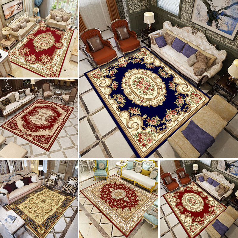 Multicolored Living Room Rug Olden Floral Print Rug Polyester Non-slip Machine washable Rug