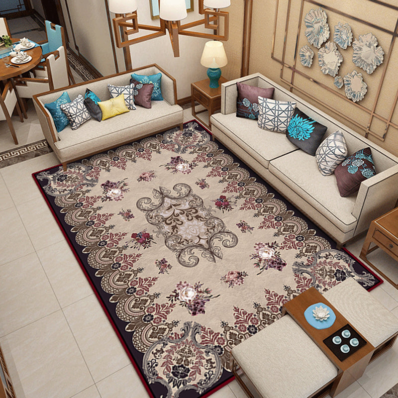 Classic printed rug with floral pattern multicolored indoor rug non-slip backing pet-friendly rug